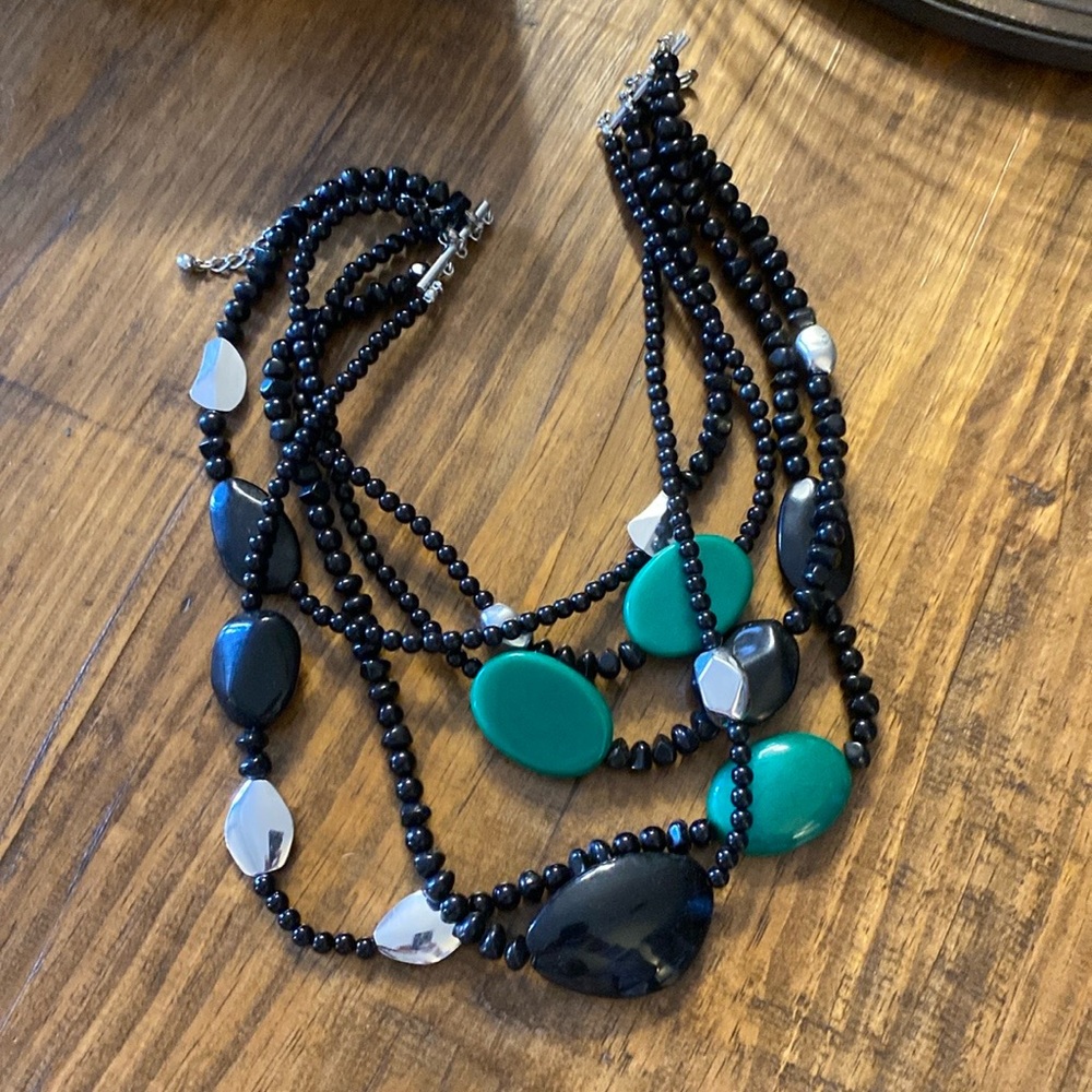 Chicos Black And Green Multi-Strand Necklace With Colorful Accent Stones 12$